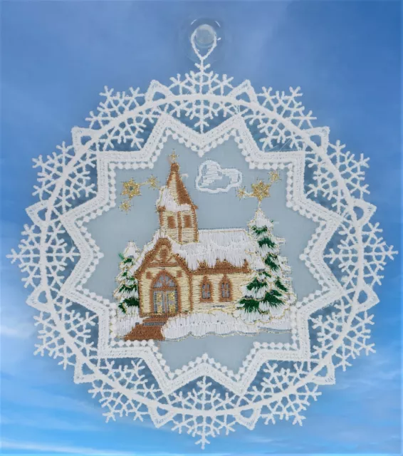 Plauener Spitze Fensterbild Weihnachten Fensterdekoration Weiß Stickerei Kirche