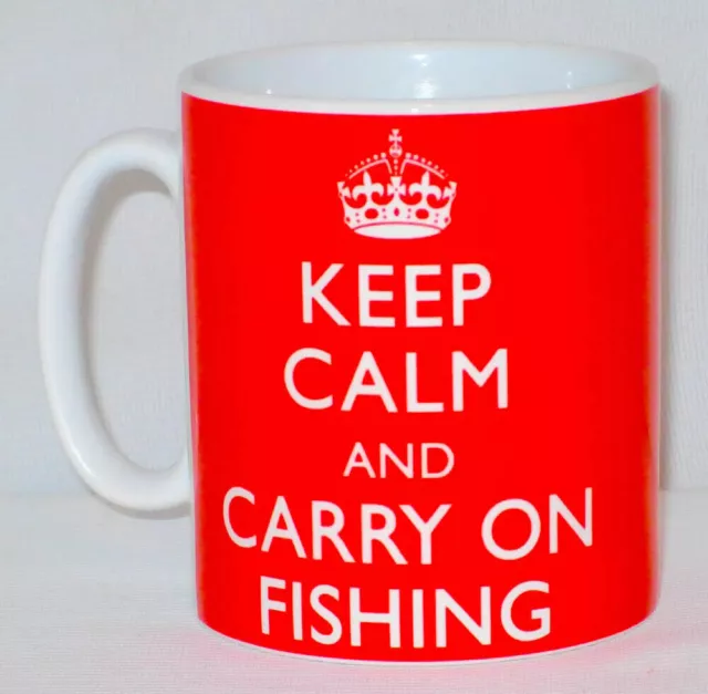 Keep Calm And Carry On Fishing Mug Can Personalise Great Fisherman Angler Gift