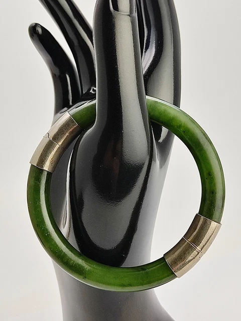 BRACELET JONC EN Jade Nephrite Fermoir Articul En Argent Vermeil EUR BRACELET JONC EN Jade Nephrite Fermoir Articul En Argent Vermeil EUR