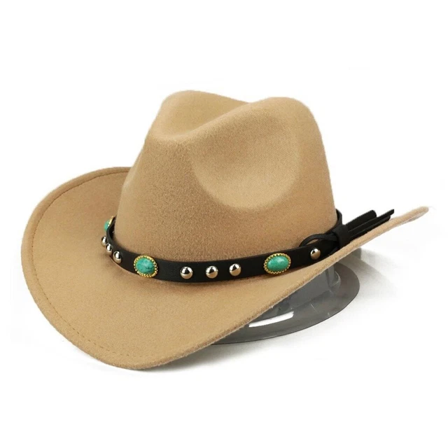 Cappello da cowboy western beige, cinturino da cowgirl, uomo donna retrò tesa