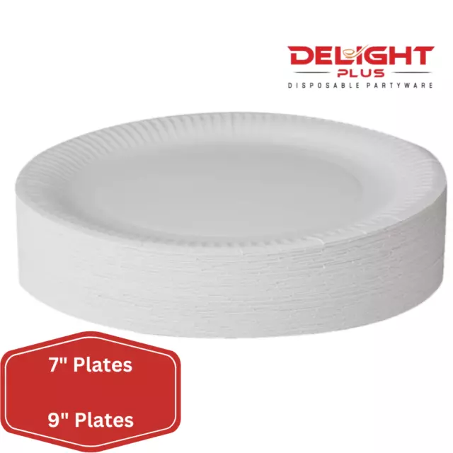 White Disposable Paper Plates Party 7"/9" Round BBQ Caterers 100 Plates Catering