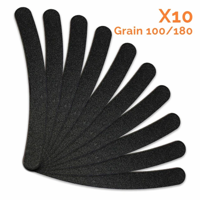 Vivezen - Lot de 10 limes à ongles banane premium - Grain 100/180 - Noir