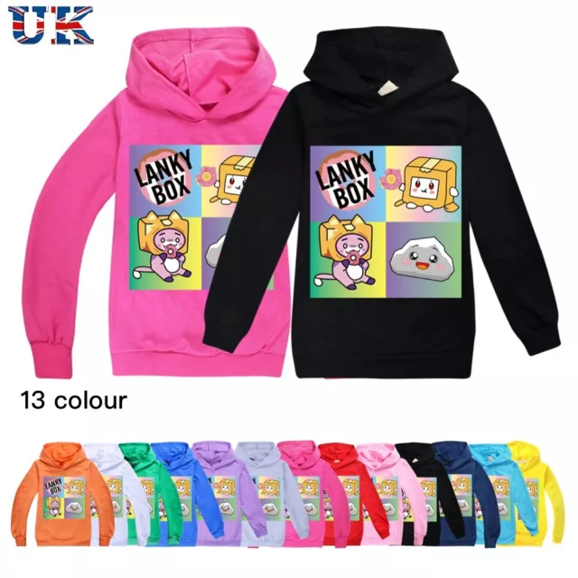 Kids Boys Girls LANKYBOX Print Casual Hoodie Hoody Jumper Top Sweatshirt Age2-13