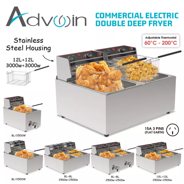 Advwin 8-22L Commercial Electric Deep Fryer Single/Twin Basket Stainless Steel