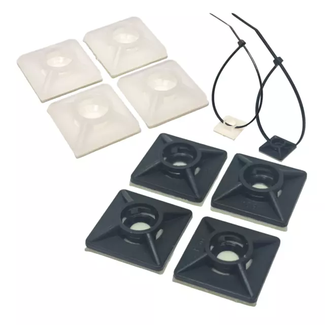 Cable Tie Base Self Adhesive Stick On Cable Tie Wire Mounts Black White Sticky