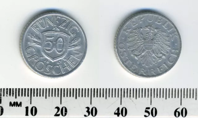 Austria 1947 - 50 Groschen Aluminum Coin - Imperial Eagle with Austrian shield 4