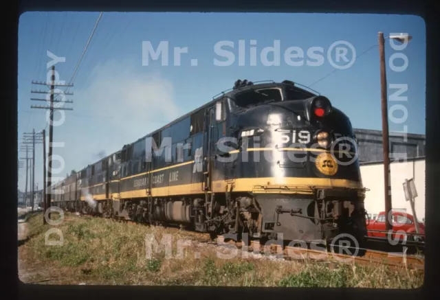 Duplicate Slide SCL Seaboard Coast Line E6A 519 & 3 W/Psgr Train Action