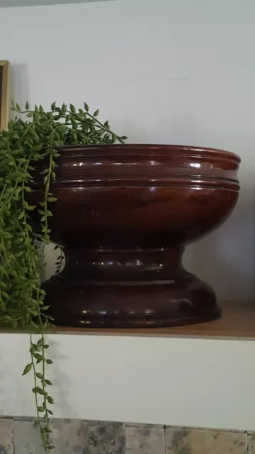 Vintage Hand Turned Wooden Pedastal Bowl Fruit Centerpiece