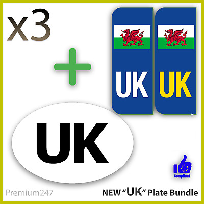 3 X UK Welsh / Wales CYM | NUMBER PLATE Car Sticker Oval Vinyl Van Brexit 2021