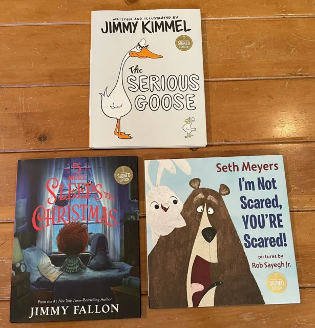 3 SIGNED BOOK LOT! Jimmy Kimmel, Jimmy Fallon & Seth Meyers! HARDCOVER & ALL NEW