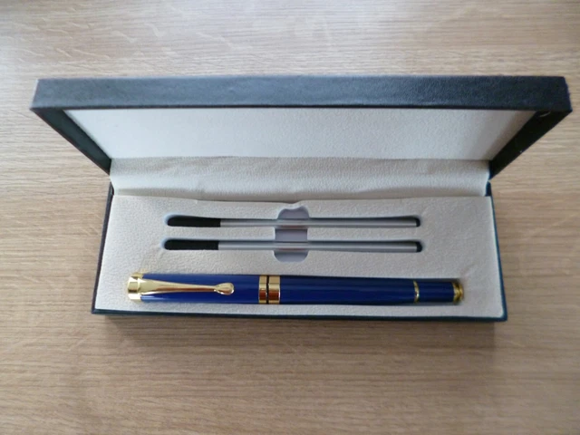 Pen Set Refill fitted + 2 Extra Refills in box - Blue/Gold Pen - Black Ink