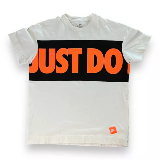 NIKE Just Do It T-Shirt Mens Size XXL Oversized Heavyweight White Orange Black