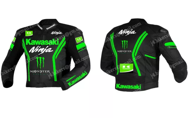 KAWASAKI Veste Motard en Cuir Veste en Cuir de Motard Veste en Cuir de Moto 52