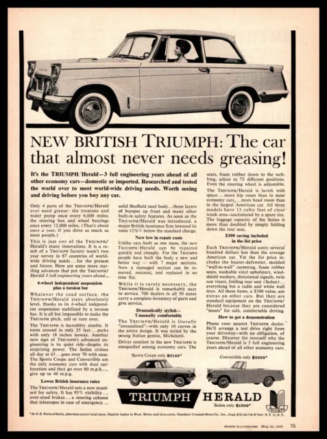1960 Standard Triumph 2-Door Herald Sedan Sports Coupe Convertible Print Ad