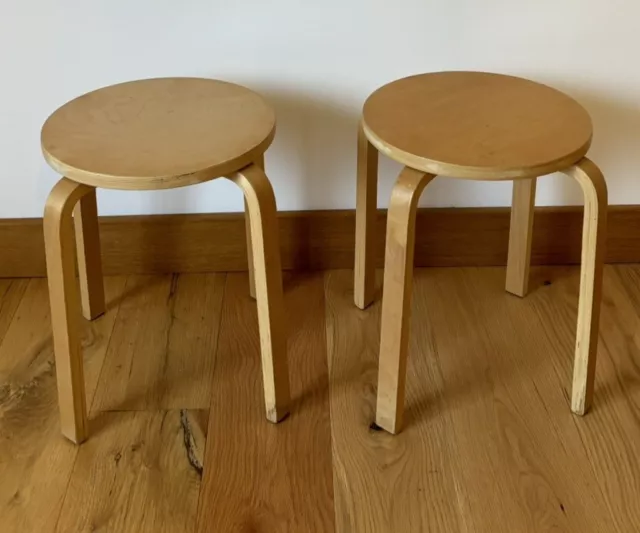 Stackable IKEA circular wooden Frosta Stools - Pair