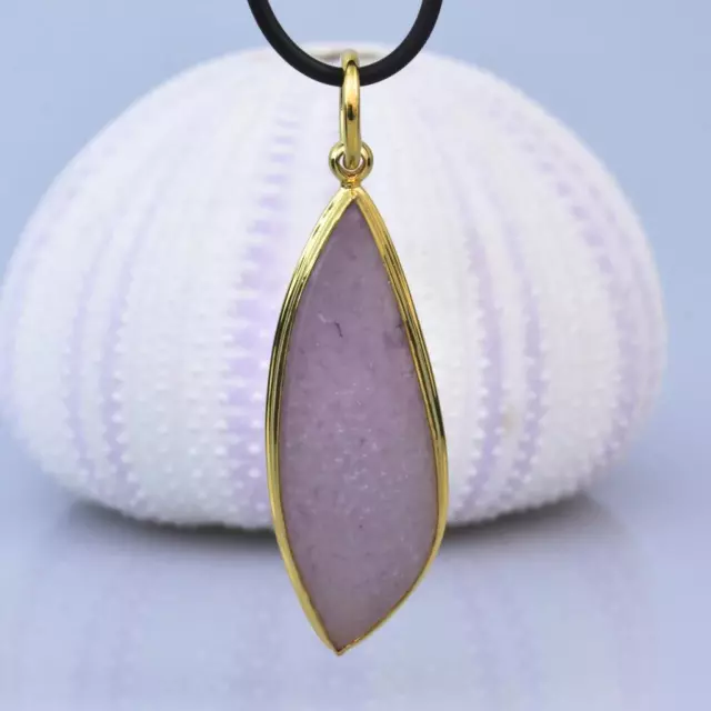 Pendant Purple Grape Chalcedony Cabochon & Gold Vermeil Sterling Silver 10.59 g