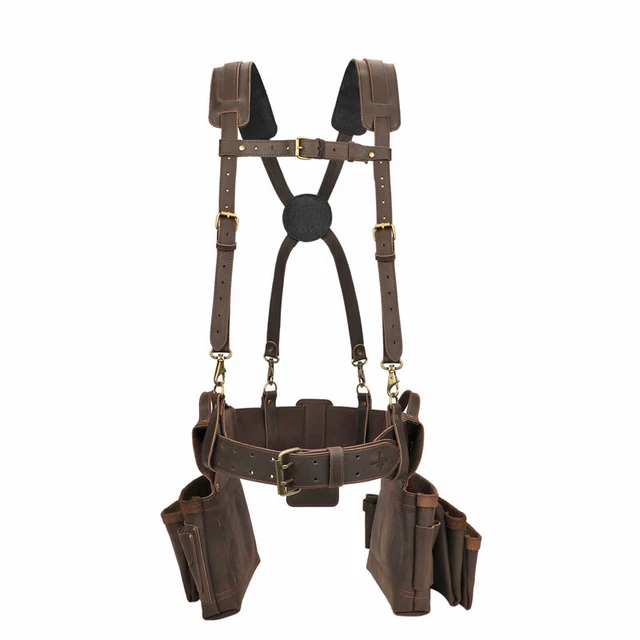 TOURBON Leather Tool Carry Pocket Framer Rig Belt/Pouch/Bag Carpenter Suspenders