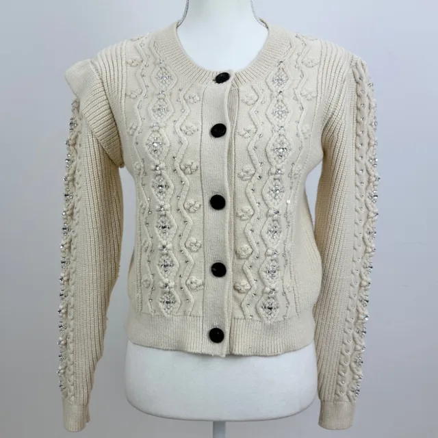 Derek Lam 10 Crosby Cardigan Cropped Sweater Cream Cottage Crystal Cable Small