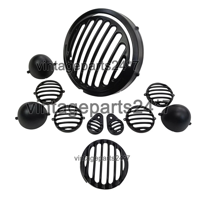 Jeu De Grilles De Cache-phare Pour Royal Enfield Classic 350/500 - Noir Et Chrome, Neuf