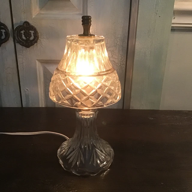 VINTAGE CUT CRYSTAL Glass Lamp Boudoir Small Table Lamp Night Light