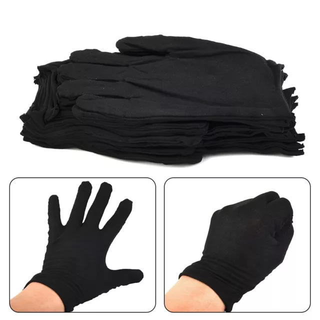 12 Pairs Women Men Cotton Gloves Black Soft Gloves Costume Jewelry Handling *Aus