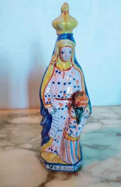 MAGNIFIQUE STATUE SAINT YVES FAIENCE HR QUIMPER 1930 BRETAGNE