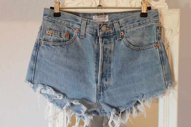 Levi's deconstructed 501 Shorts Mid Rise Ass Rip W 28  Vintage blue Levis wNEU