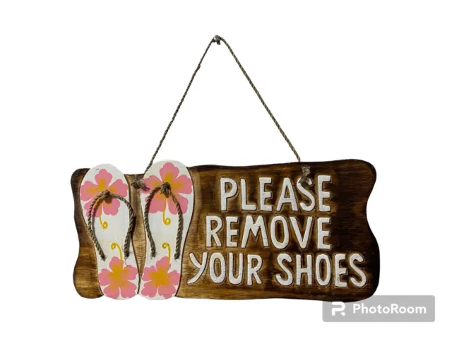NEW - Wooden Sign PLEASE REMOVE SHOES-  Thongs Balinese Hand Crafted Plaque
