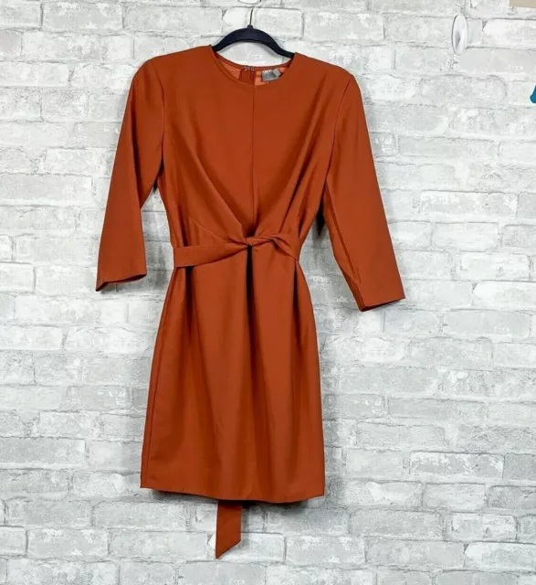 New Nwt Asos Tie Waist Dress Burnt Orange Fall 3/4 Sleeve Mini Sz Us 4 Cute