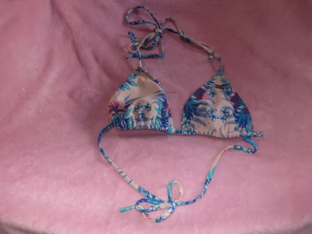 Women's Blue/Pink/purple floral nylon triangle Bikini Top Small