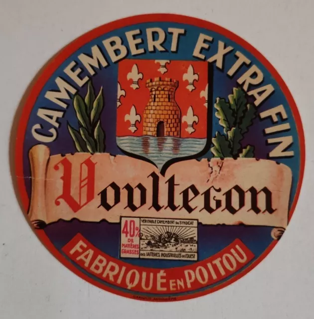 Etiquette de fromage Camembert  40% VOULTEGON fabrique en Poitou