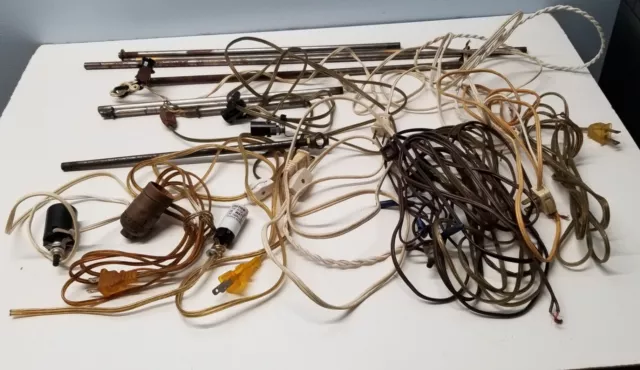 Vintage Lot Electrical Lamp Wiring, Lamp Rods, Lamp or Light Parts