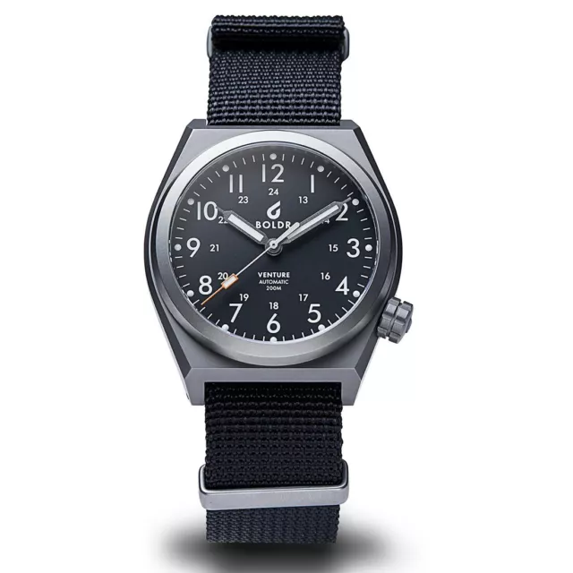 BOLDR VENTURE CARBON Automatik Titan Gewebe Silber Schwarz Saphir Herren Uhr