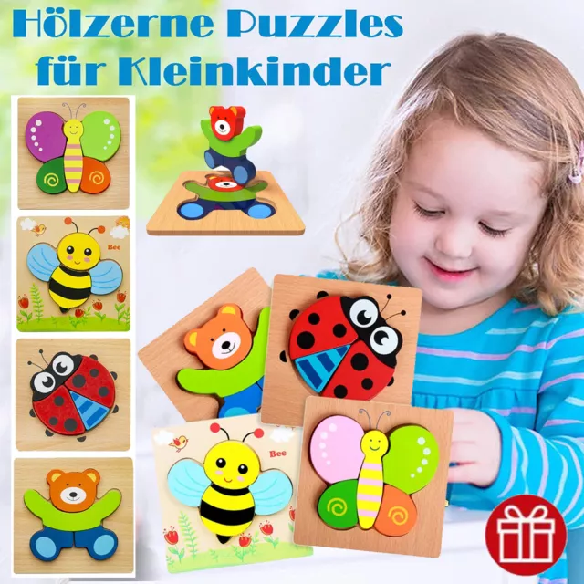 Holzpuzzle Montessori Kinder Spielzeug Puzzles in Tierform für Babys 1 2 3 Jahre