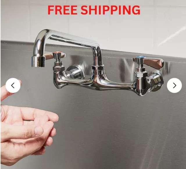 Wall Mount Commercial Sink Faucet 8" Centers 12" Swing Spout 1 2 3 Compartment