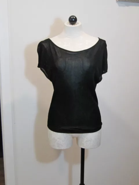 Costume National Black Silk Knit Short Sleeve Top, Size L