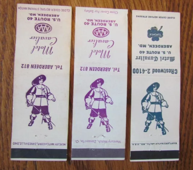 Cavalier Matchbook Matchcovers: Cavalier Motel (Aberdeen, Maryland) -E13