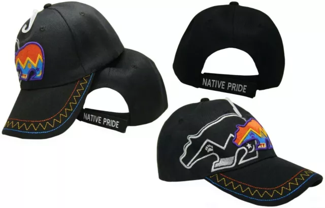 Native American Indian Bear Tribal Shadow Black Embroidered Cap Hat