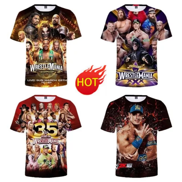 WWE Wrestling Top Boys Kids Mens 3D Casual T-Shirt Short Sleeve Tee Tops Gift UK