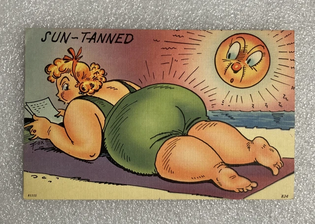 Vintage Comic Postcard Sun-Tanned Tichnor Quality Views Posted Nice Cancel 1954