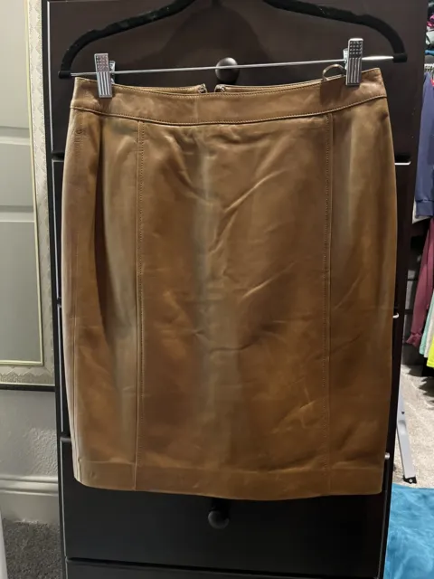 Talbots 100% Lamb Skin Leather Tan Pencil Skirt Size 4P