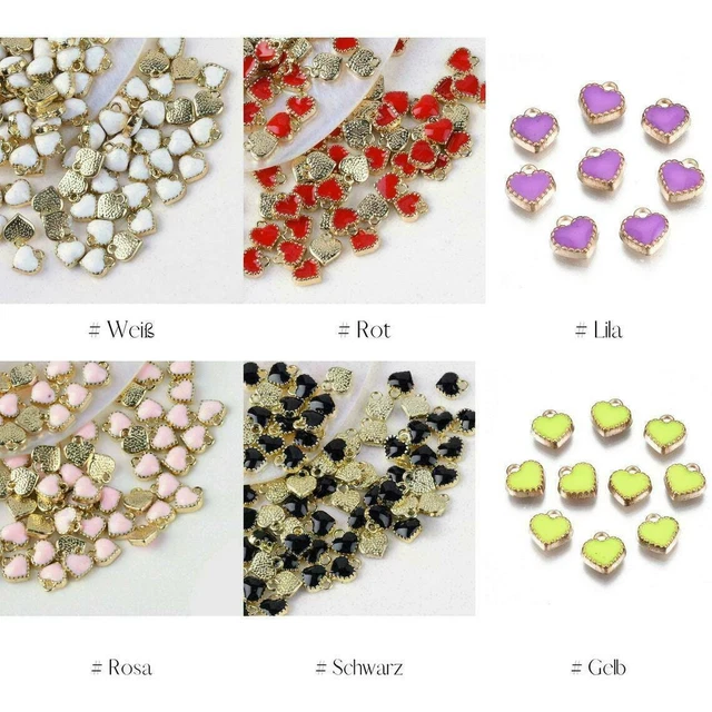 10 Stück Anhänger 8x7,5mm Charms Emaille Herz - Farbe wählbar
