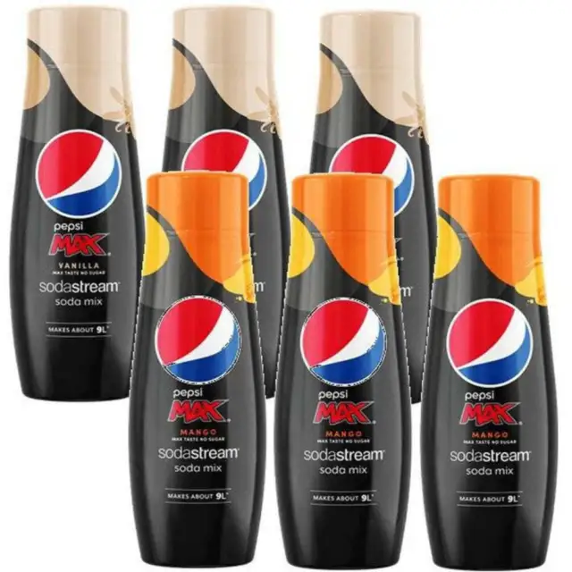 NEW SodaStream Pepsi Max Vanilla + Mango Assorted 6 Pack Syrup Soda Mix 440mL