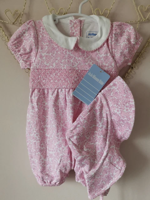 JoJo Maman Bebe Bunny Jersey Romper & Hat Set BNWT 0-3 months