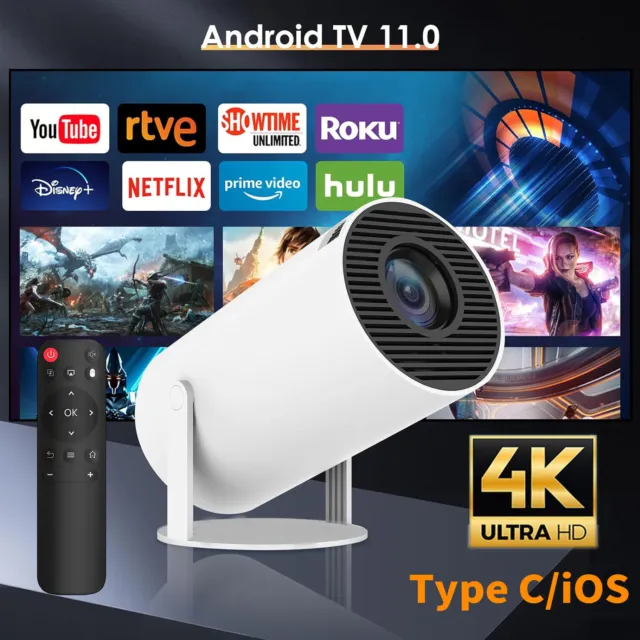 Proyector WiFi Full HD 1080P con sistema operativo Android 9.0, proyector  de películas al aire libre de 6000 lúmenes con Bluetooth, control LAN