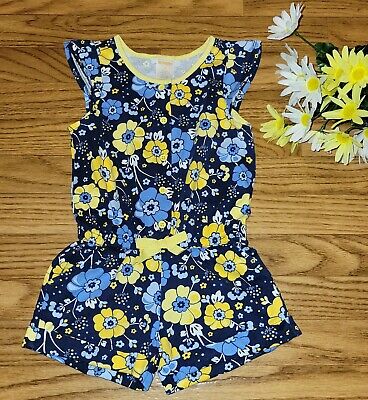 Size 4 Gymboree Blue & Yellow Floral Print Shorts Romper 1-Piece Outfit