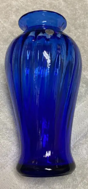 vintage Fenton colbalt blue melon ribbed glass vase 10” EUC
