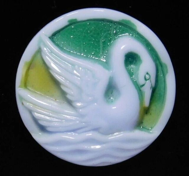 Antique Vtg Baby Blue Glass Swan BUTTON NICE #J1