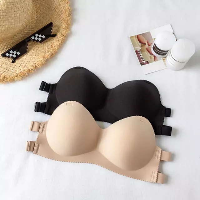 Women Strapless Bra Gather Chest Patch Breathable Non-slip Push-Up  Invisible Bra