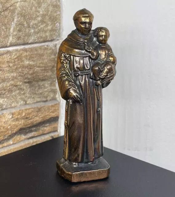 Mini Saint Anthony Jesus antique bronze statue sculpture rare Italy  4"⭐